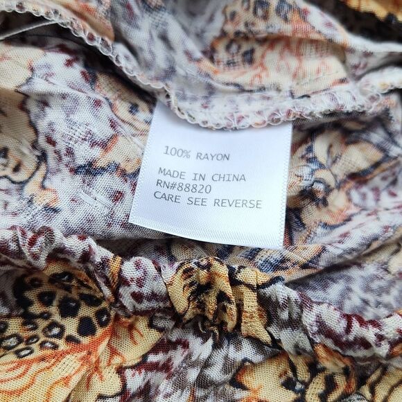 Rachel Zoe -584 Floral Cheetah Long Sleeve Front Faux Wrap Crop Top Rayon Size S - Picture 8 of 8